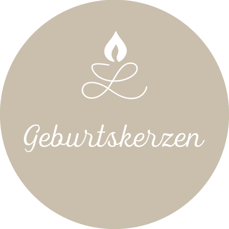 Ein runder, beiger Hintergrund mit dem Wort „Geburtstagskerzen“ und einem Kerzen-Symbol.